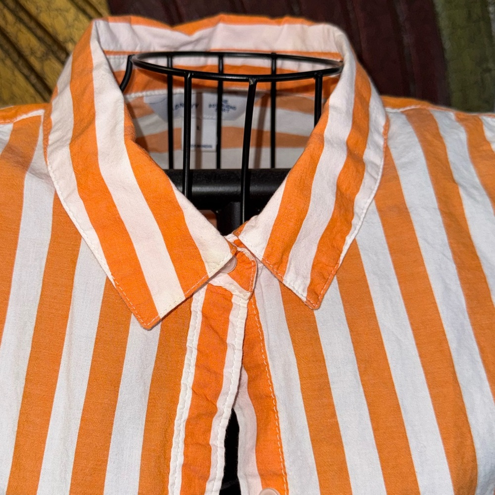 Old Navy Women's Orange and White Striped Button Down Shirt - Picture 2 of 4
